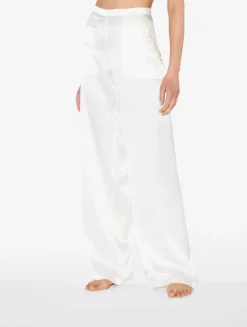 White Silk Long Pajamas With Frastaglio