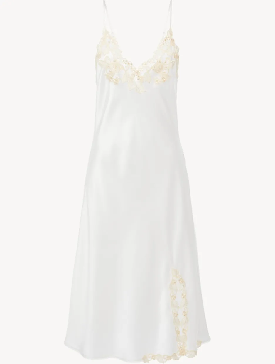 White Silk Satin Short Nightgown With Frastaglio