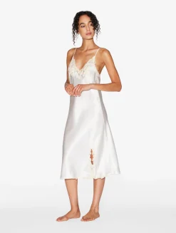 White Silk Satin Short Nightgown With Frastaglio