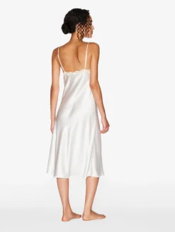 White Silk Satin Short Nightgown With Frastaglio
