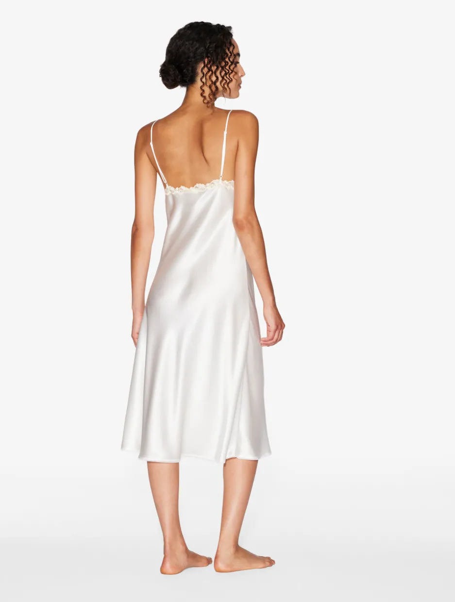 White Silk Satin Short Nightgown With Frastaglio