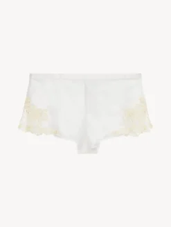 White Silk Satin Sleep Shorts With Frastaglio