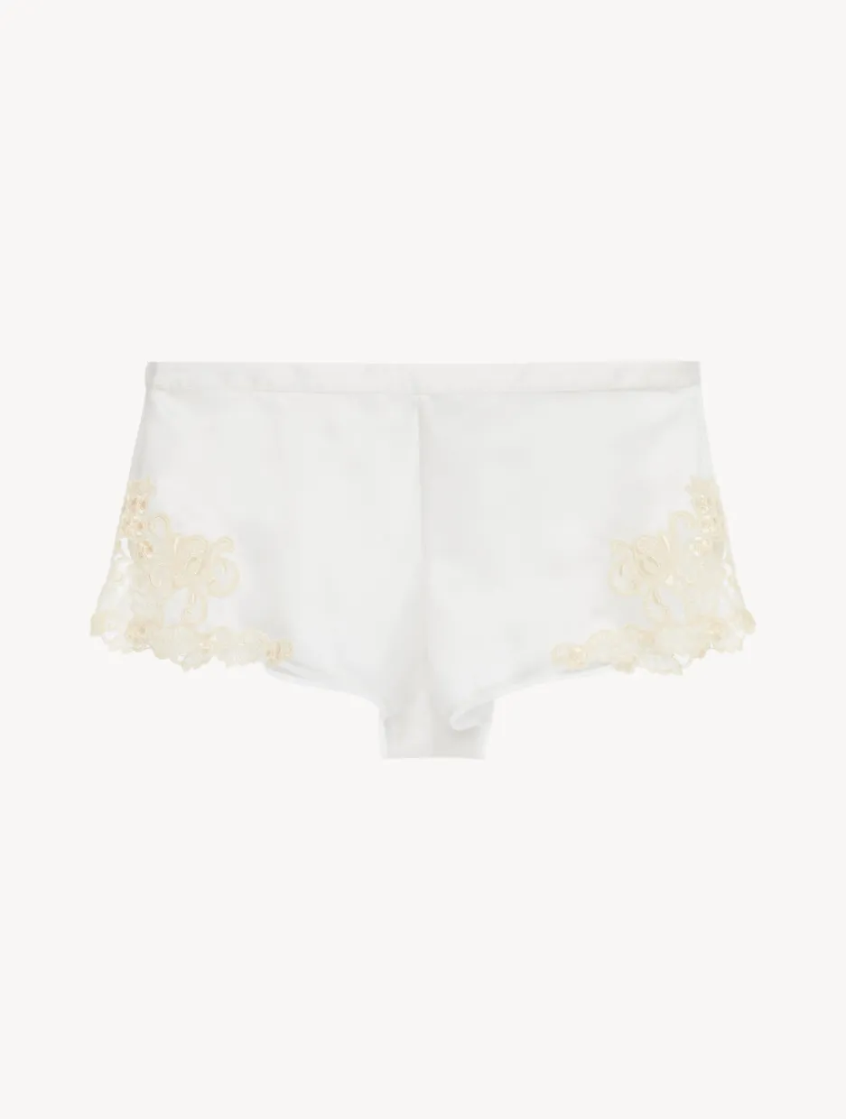 White Silk Satin Sleep Shorts With Frastaglio