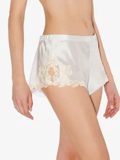 White Silk Satin Sleep Shorts With Frastaglio