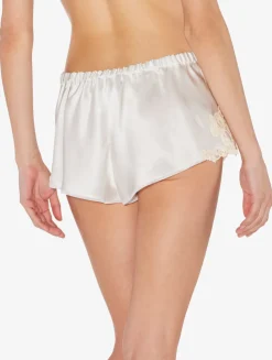 White Silk Satin Sleep Shorts With Frastaglio