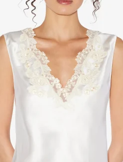 White Silk Satin Top With Frastaglio