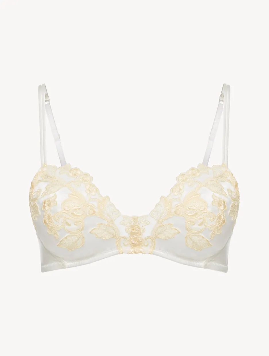 White Silk Triangle Bra With Ivory Frastaglio
