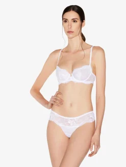White Stretch Leavers Lace Thong